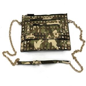 Inzi Camo Vegan Leather Crossbody Bag. Gold Grommet Embellished. Adjust Strap.